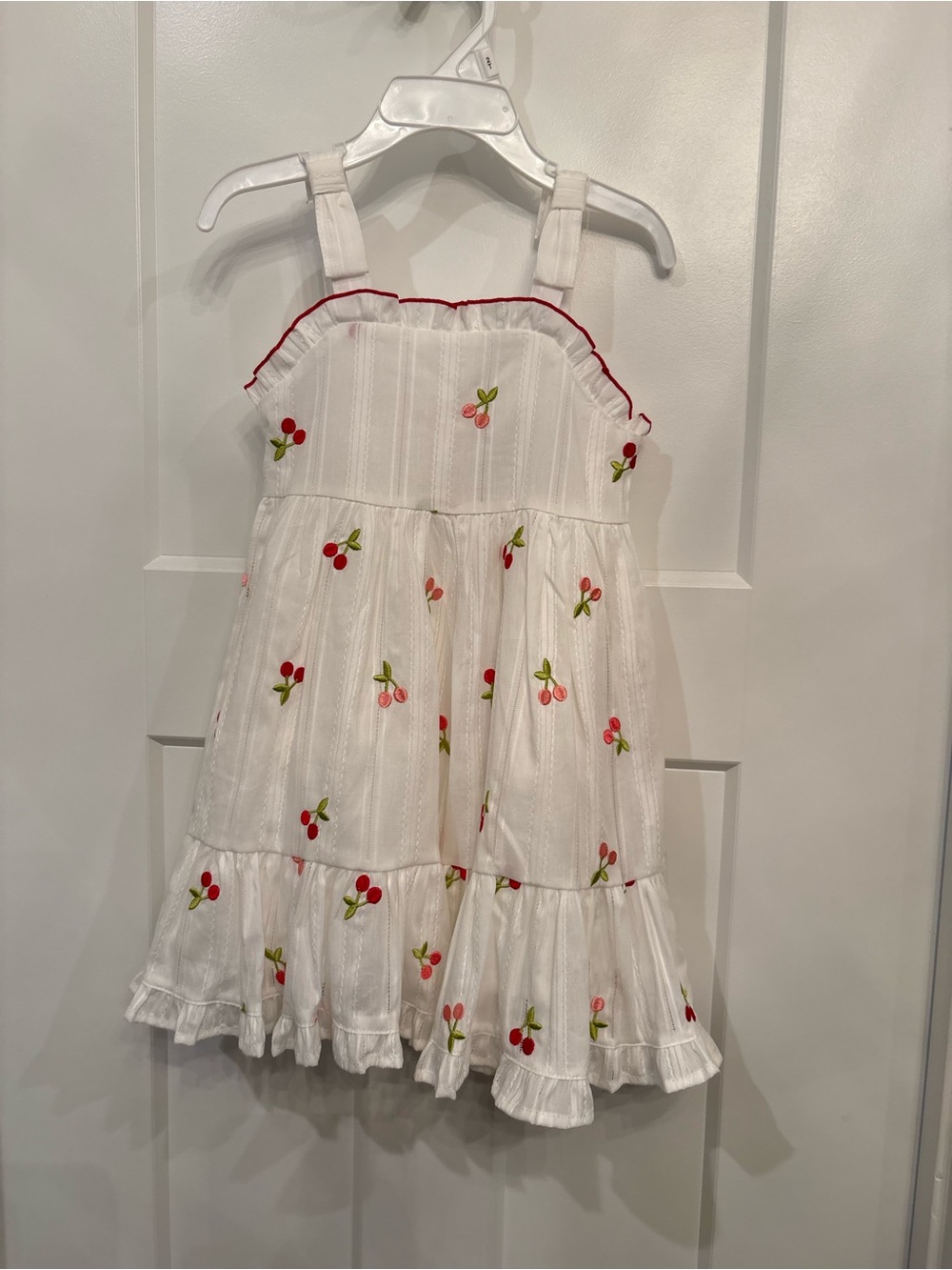 Flapdoodles White Sundress with Red Cherry Embroidery